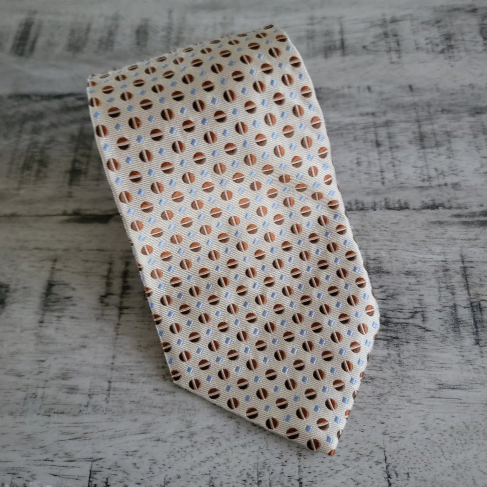 T. Harris London Cream Brown Light Blue Silk Tie 59.5" x 3.5"